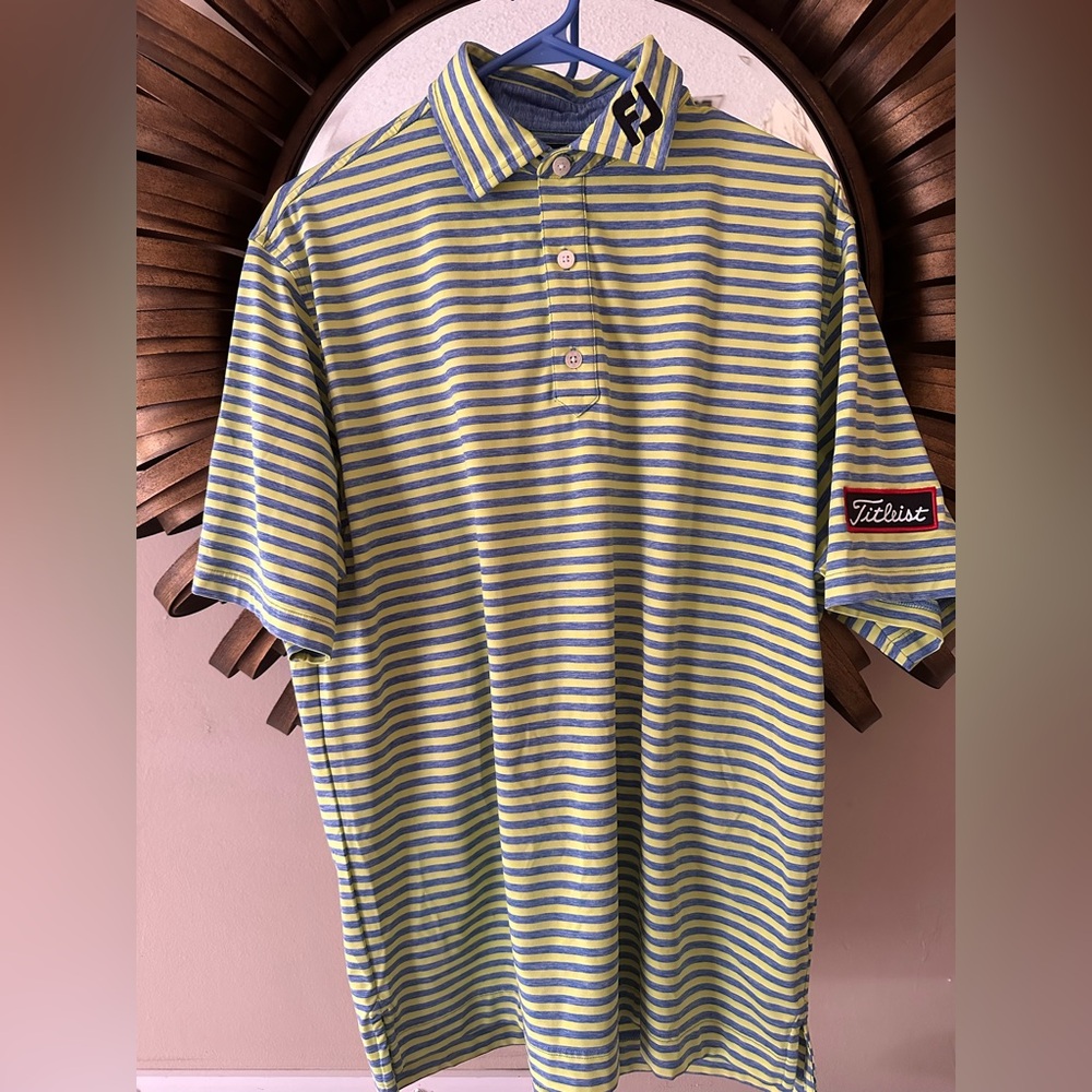 Striped neon yellow & blue FootJoy golf button down shirt